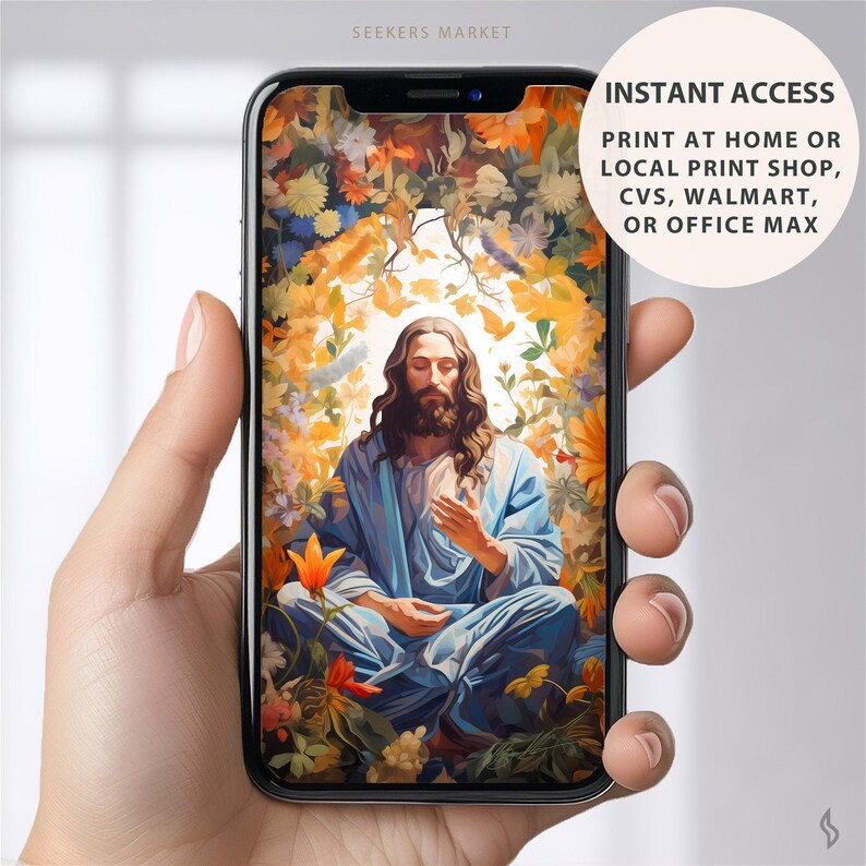 Floral Jesus Art Print, Christian Meditation Décor (Digital Download) image 2