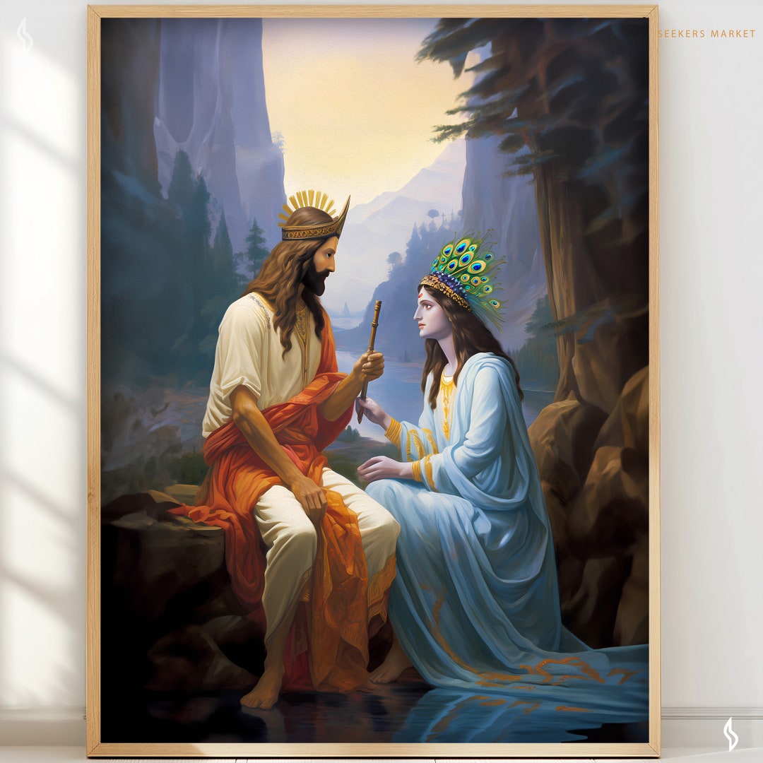 Spiritual Decor Jesus and Krishna Art Print Jesus Krishna Religious Art Esoteric Krishna Jesus