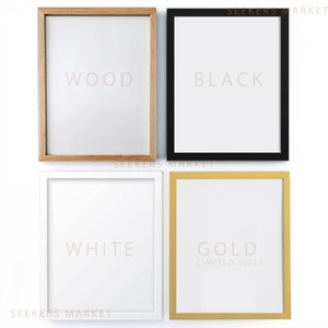 four different frames with white and gold text