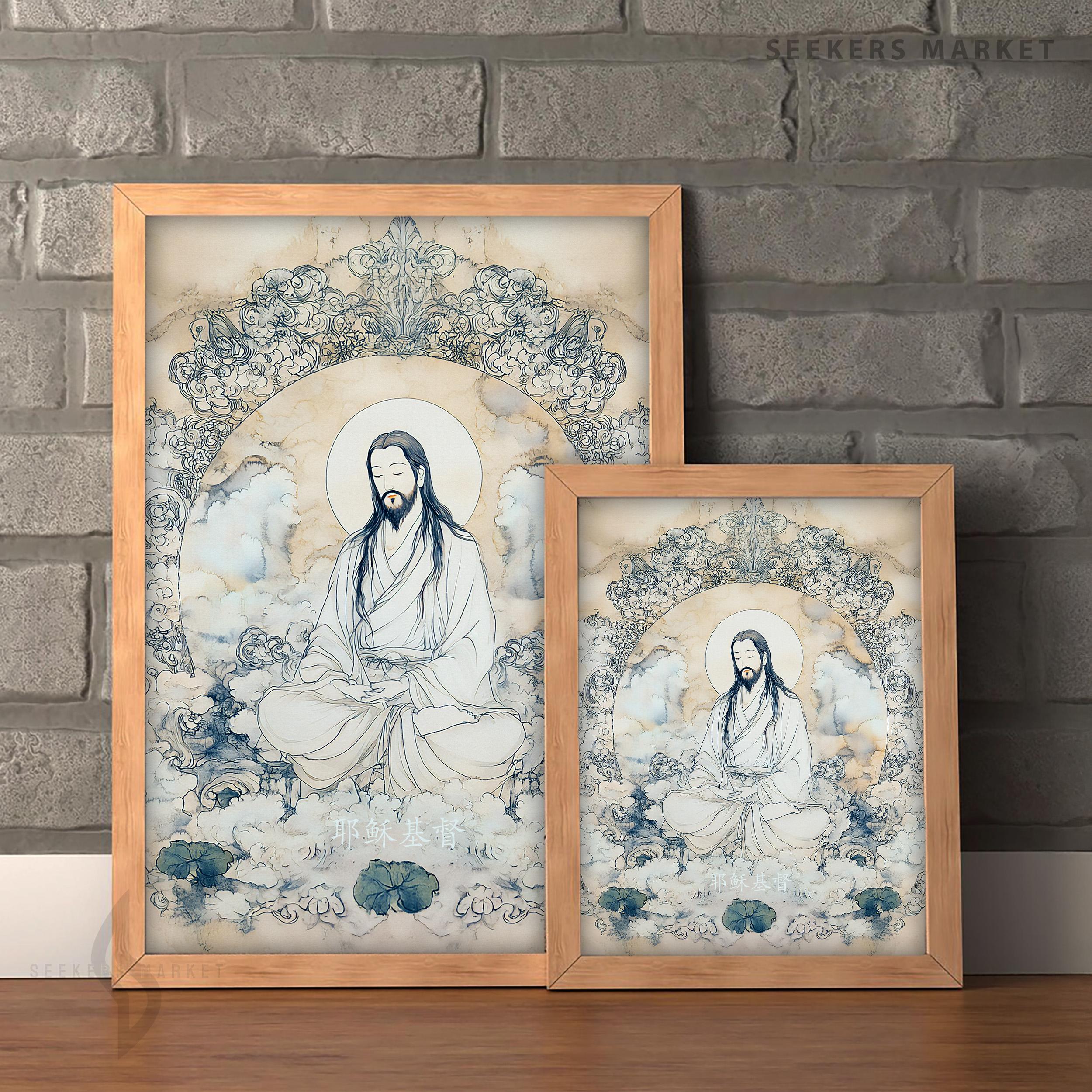 アジアのイエスのアートプリント、中国のキリスト教タンカイラスト