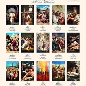 Way of the Cross Series 2024 Prints Bundle, USA only, Holy Week Lenten framed and unframed Jesus Easter Crucifixion art 15 stations Posters