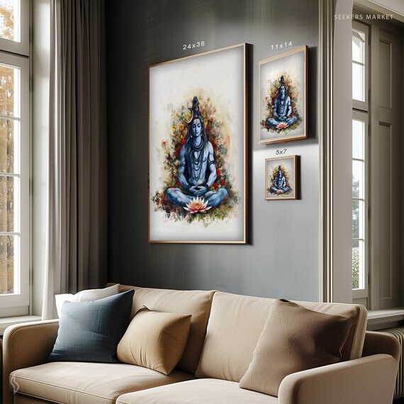 Lord Shiva Art Print, Floral Lotus Meditation Decor - Etsy