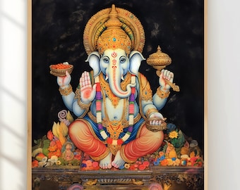 Ganesha Spiritual art Hindu art Indian decor spiritual painting meditation bhakti home decor yoga wall art Gods Lord Ganesha RHG1 Poster