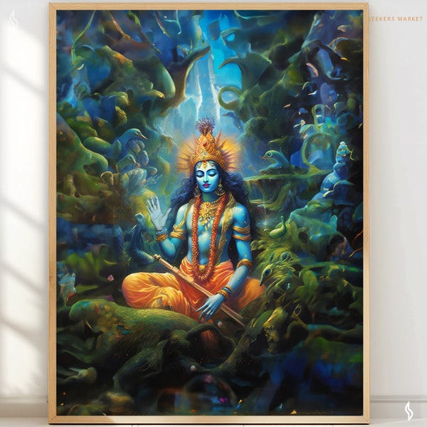 Printable art Lord Krishna Psychedelic Dreamstate Krishna art Hindu gift Indian art Religious art spiritual painting RHK15 Digital Download