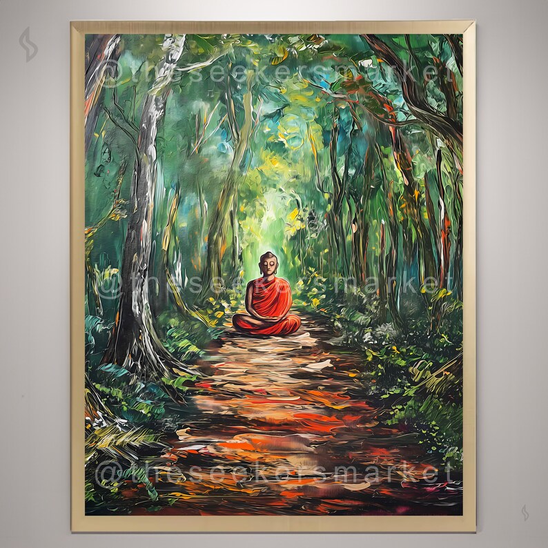 Printable Art Buddha Blissful Forest Path Meditation Buddhist Monk Art ...
