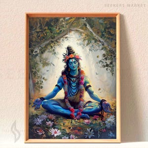 Stampa artistica di Lord Shiva: decorazione per meditazione spirituale indù Adiyogi immagine 1