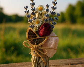 Floral Smudge Bundle – Sage, Lavender, Rose Quartz, Dried Citrus
