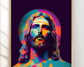 christian wall art print Portrait of Jesus pop art bible gift for religious home decor spirituality art framed RCJ4 Poster