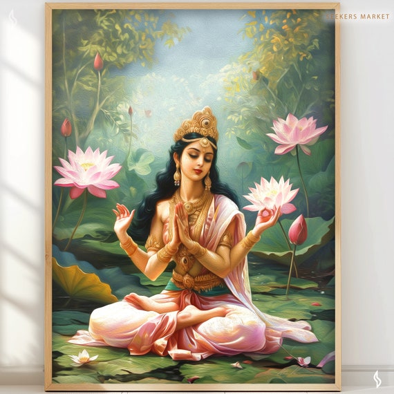 Goddess Lakshmi Art Print, Hindu Meditation Poster
