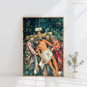 Christian Stations of the Cross art 13 Jesus Taken Down from the Cross, Digital Download, Lent Easter Good Friday Catholic Printable Art image 5