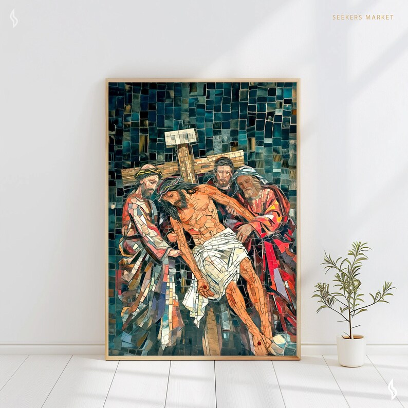 Christian Stations of the Cross art 13 Jesus Taken Down from the Cross, Digital Download, Lent Easter Good Friday Catholic Printable Art image 5