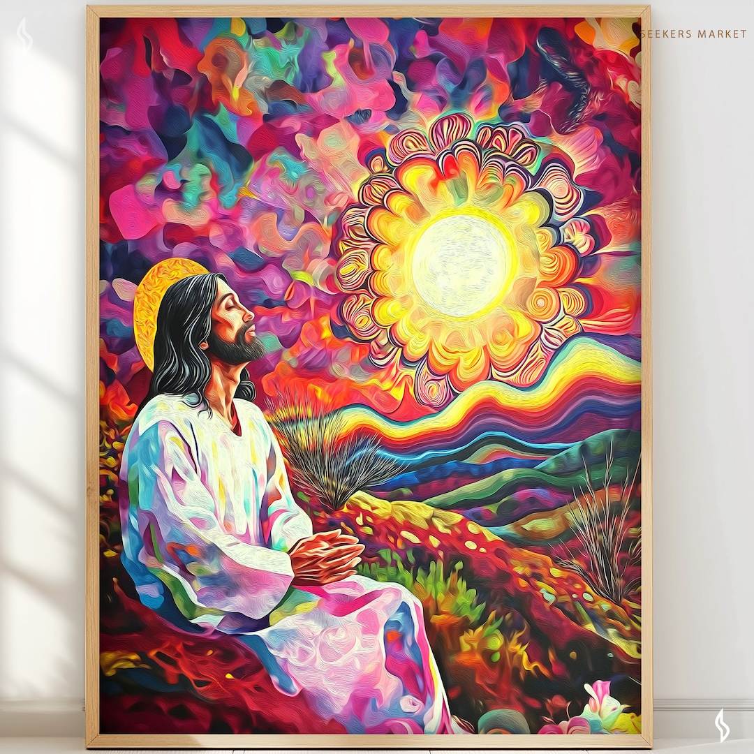 ミステリアスアイ / 油絵 イエスの祈りのアートポスター サイケデリックなイエスのアート