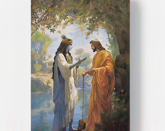 Lord Krishna meets Jesus Christ Printable art religious spiritual art RJK2 Digital Download