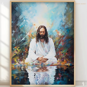 Jesus Christ art prayer art jesus meditating modern jesus art bible gift christian home decor painting RCJ24 - Digital Download