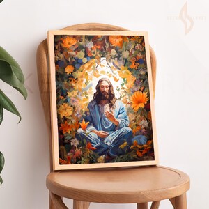 Floral Jesus Art Print, Christian Meditation Décor (Digital Download) image 6