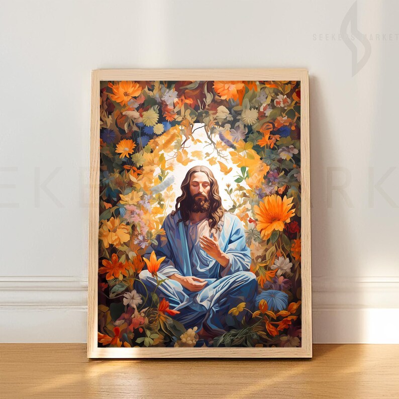 Floral Jesus Art Print, Christian Meditation Décor (Digital Download) image 4