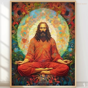 Psychedelischer Jesus Kunstdruck, Meditierender Jesus Poster Bild 1