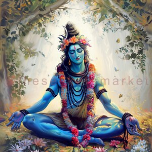 Lord Shiva Meditation Art Print, Hindu God Wall Decor (Digital Download) image 7