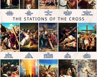 Descarga de arte católico del Vía Crucis - Devocional de Cuaresma, decoración de pared del Vía Crucis