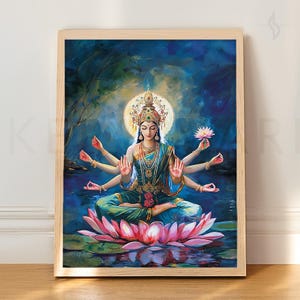 Divine Goddess Durga Hindu painting Indian gift Hindu art Meditation decor yoga art gift for religious spiritual painting bhakti RHD8 Poster