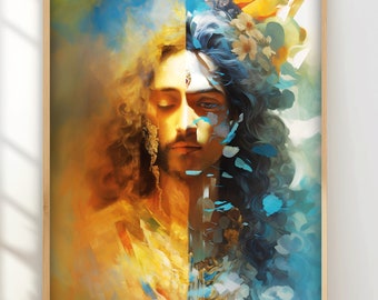 Jesus Krishna Portrait Illustration Christ Jesus Lord Krishna New Age Orthodox Guru Art Spirituality Printable rjk6 Digital Download