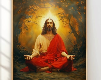 Jesus Christ forest meditation gift yoga decor gift Indian Meditating Digital Illustration Christian rcj37 Digital Download