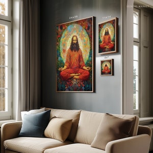 a living room with a couch and paintings on the wall