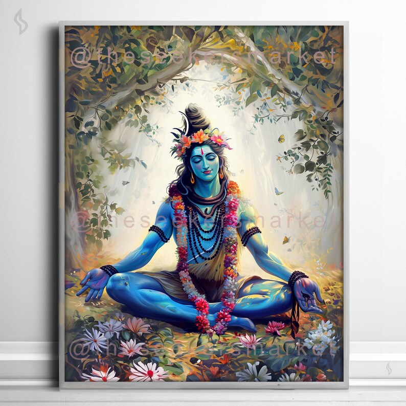 Lord Shiva Meditation Art Print, Hindu God Wall Decor (Digital Download) image 8