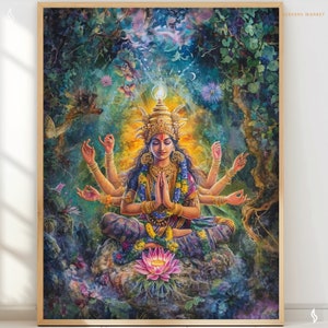 Durga Hindu decor Meditation gift yoga wall art prayer lotus religious wall art spiritual gifts hinduism painting Goddess Durga RHD6 Poster