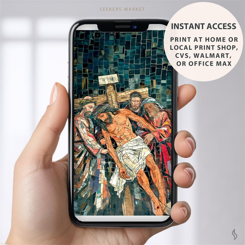 Christian Stations of the Cross art 13 Jesus Taken Down from the Cross, Digital Download, Lent Easter Good Friday Catholic Printable Art image 2