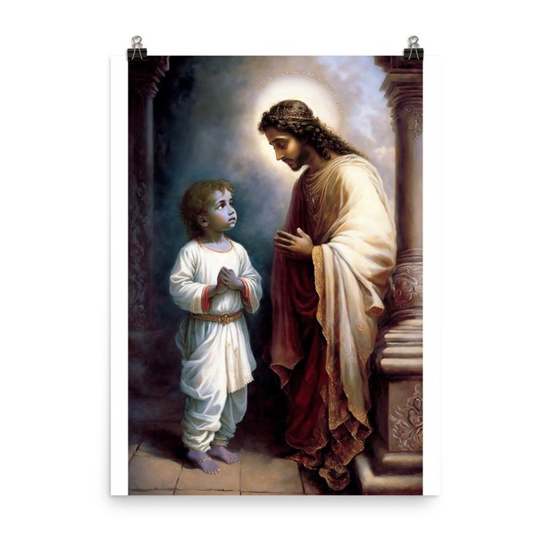 Jesus Christ Meets Lord Krishna Poster Baby Krishna Art Etsy