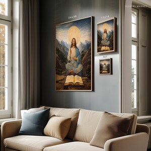 a living room with a couch and paintings on the wall