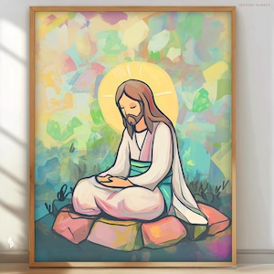 Kids Jesus art printable nursery room decor sunday school Christian daycare wall art digital art baby gift Christ rcj91 Digital Download