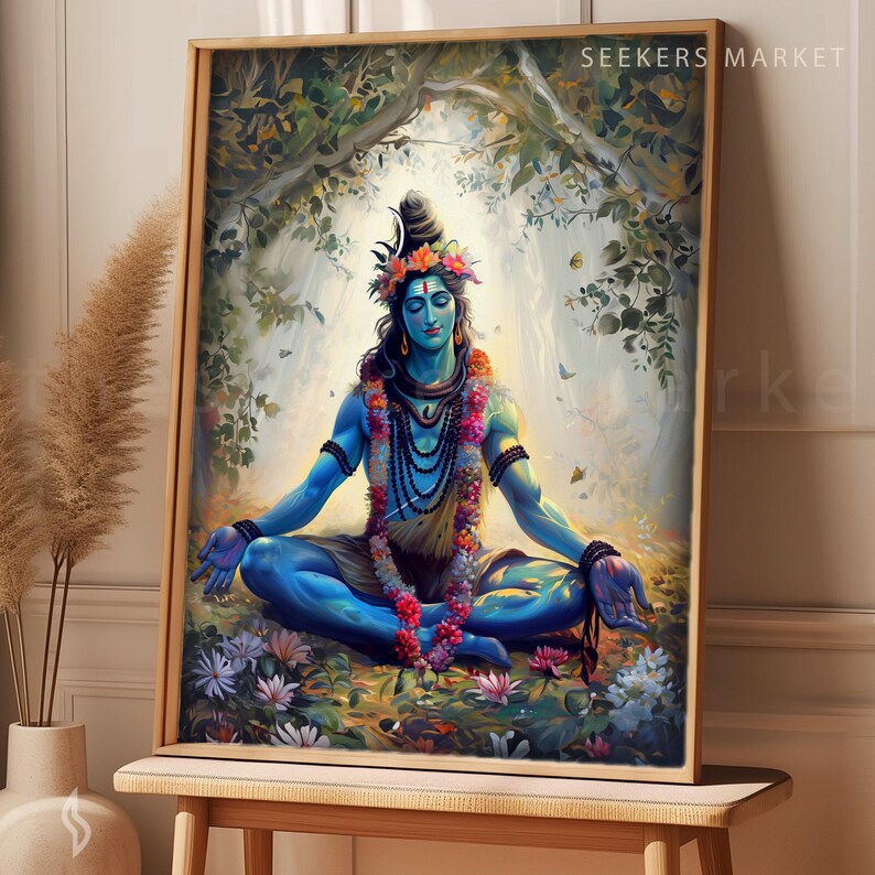 Stampa artistica di Lord Shiva: decorazione per meditazione spirituale indù Adiyogi immagine 6