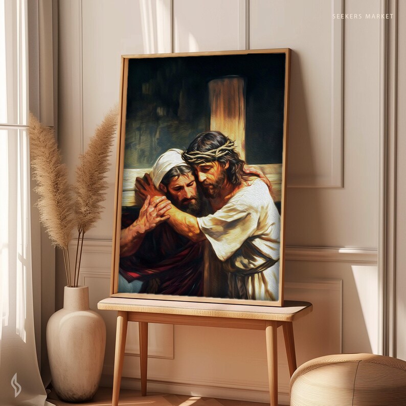Simon Helps Jesus Carry Cross Art, Catholic Christian Print (Digital Download) image 2