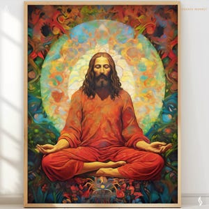 Jesus Christus Kunst Jesus Meditieren Digitale Illustration Christliche Malerei Yoga Kunst Meditation religiöse Synthetische Kunst rcj18 Digitaler Download