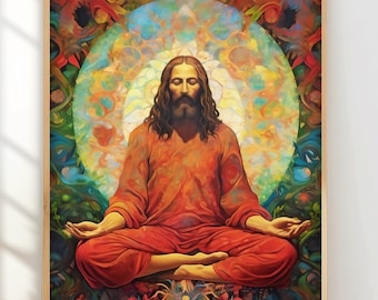 Meditating Jesus Art  | Christian Yoga Illustration (Digital Download)