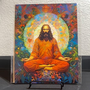 Meditating Jesus meditation art print psychedelic Jesus Painting Spirituality wall art trippy yoga Jesus psychedelic art RCJ18 Poster