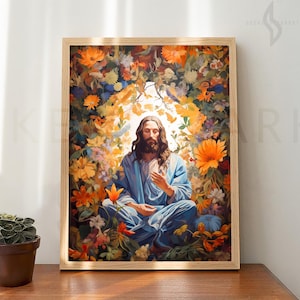 Floral Jesus Art Print, Christian Meditation Décor (Digital Download) image 1