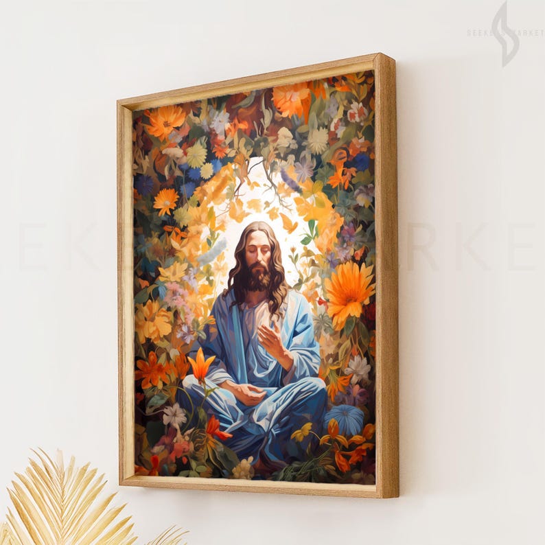Floral Jesus Art Print, Christian Meditation Décor (Digital Download) image 5