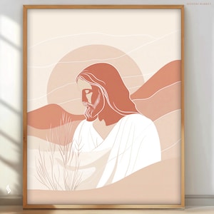 Jesus Porträt druckbare Kunst rustikale Boho Wüste Thema Wand Dekor christliche Kunst braun Wüste Zen Gelassenheit Feng Shui CCJ88 Digital Download