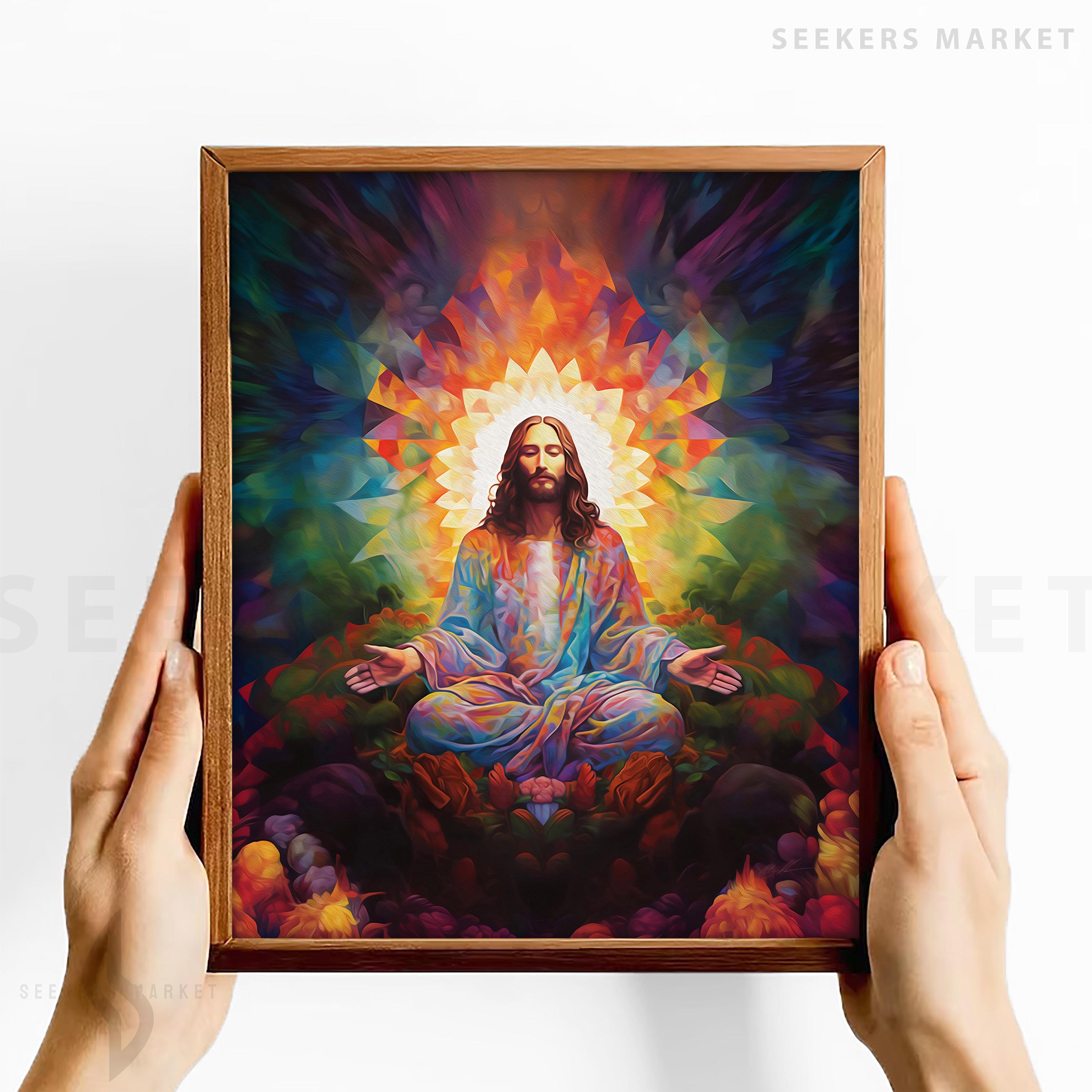 Psychedelic Jesus Meditation Art Print, Cosmic Christ Consciousness - Etsy