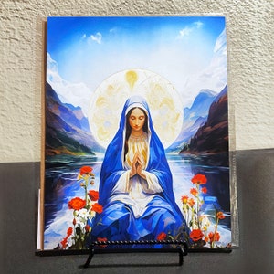 Maria, moeder van Jezus kunstposter ingelijste religieus cadeau voor spirituele wanddecoratie Maagd Maria schilderij rozenkrans meer katholieke kunst RCVM1 poster