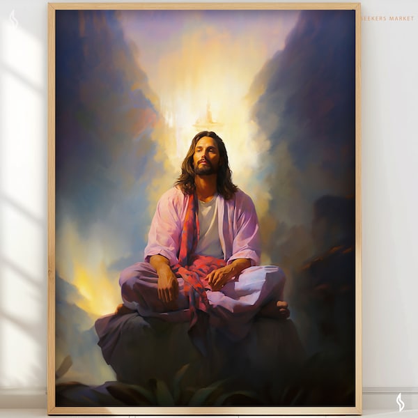 Jesus portrait prayer art gift for Christian spiritual friend asian home decor Jesus Meditating brown jesus RCJ26 Digital Download