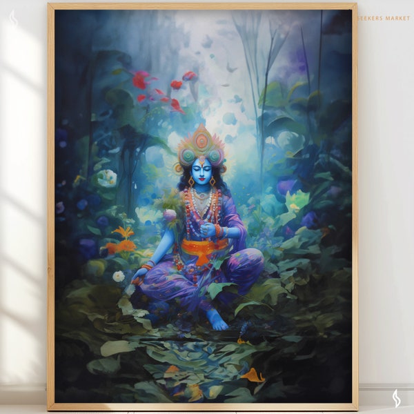 Printable art Krishna Art Lavender Forest Dream Hindu gift Hindu art Hinduism Meditation art yoga art Lord Krishna RHK14 Digital Download