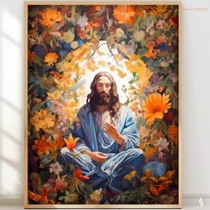 Floral Jesus Art Print, Christian Meditation Décor (Digital Download) image 3