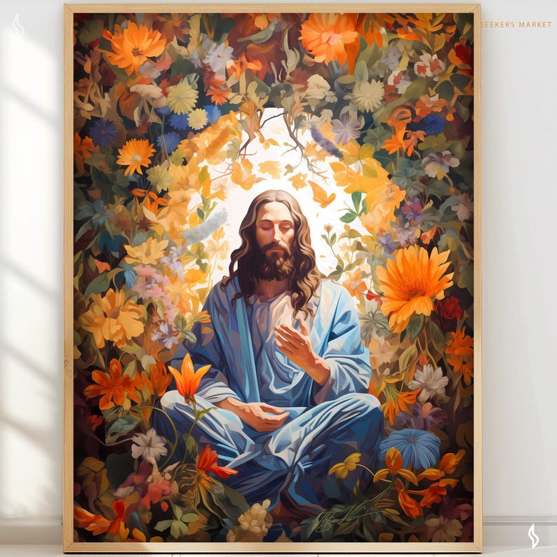 Floral Jesus Art Print, Christian Meditation Décor (Digital Download) image 3