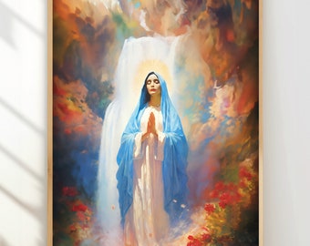 Virgin Mary painting poster prayer art of Mary Mother of Jesus Catholic art print spiritual Poster christian art Virgin Mary RCVM5 Poster