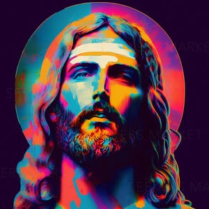 Jesus portrait printable art Spiritual religious psychedelic trippy prayer christian shivite ecstatic modern Jesus art RCJ4 Digital Download