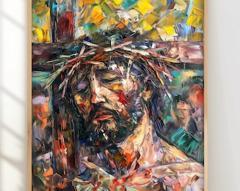 Jezus draagt kruisprint | Expressionistische christelijke kunst, kruisweg